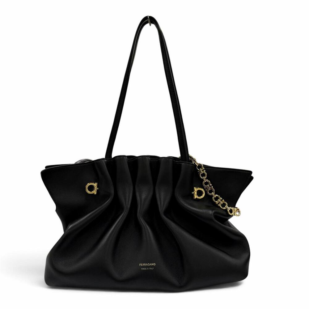 Salvatore Ferragamo FERRAGAMO 219960 Gancini Soft Bag M Lamb Nappa Leather 2-...